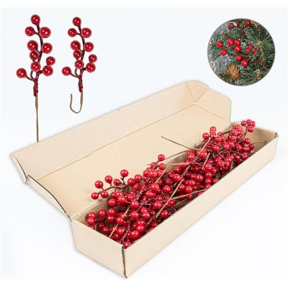 32 Pack Christmas Tree Decorations, Artificial Red Berry Stems 6.5inch - Picture 4 of 6